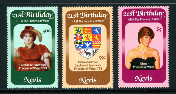 Nevis Scott #150-152 MNH Princess Diana 21st Birthday $$ 378428