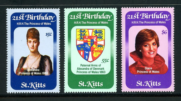 St. Kitts Scott #93-95 MNH Princess Diana 21st Birthday $$ 378456