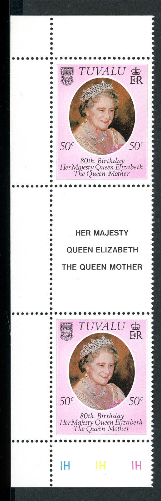 Tuvalu Scott #137 MNH GUTTER PAIR Queen Mother Elizabeth 80th Birthday $$ 378468
