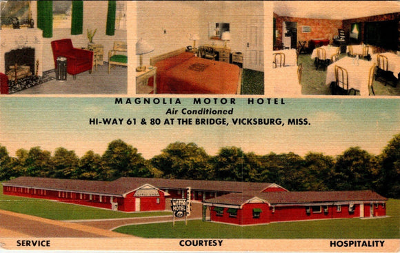 Postcard Magnolia Motor Hotel Vicksburg MS, unaddressed $$ 383307 ISH