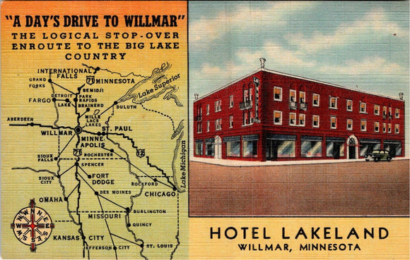 Postcard Hotel Lakeland Willmar MN, unaddressed $$ 383322 ISH