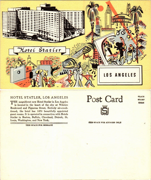 Postcard Hotel Statler L.A. CA, unaddressed $$ 383343 ISH