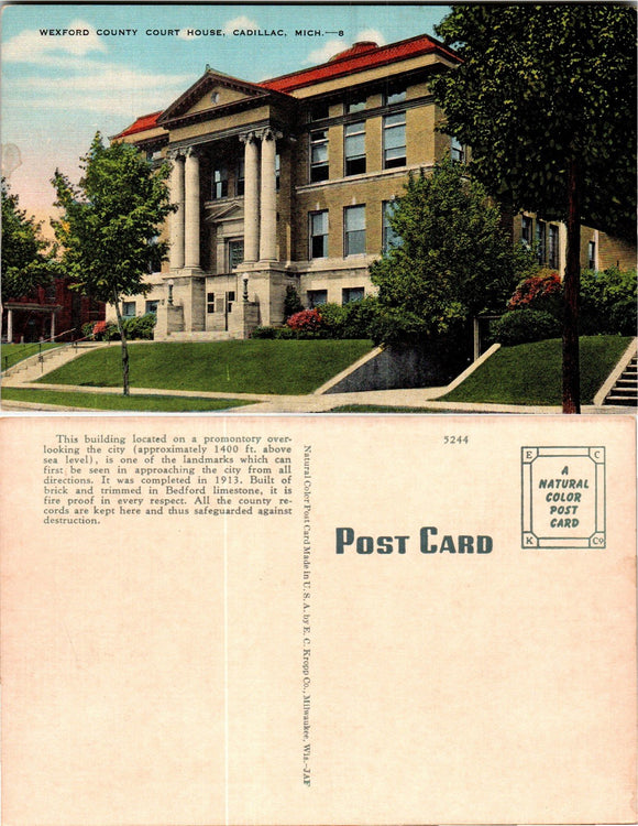 Postcard Wexford County Court House Cadillac MI, unaddressed $$ 383346 ISH