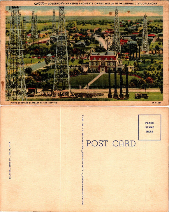 Postcard Governor's Mansion Oklahoma City OK, unaddressed $$ 383358 ISH