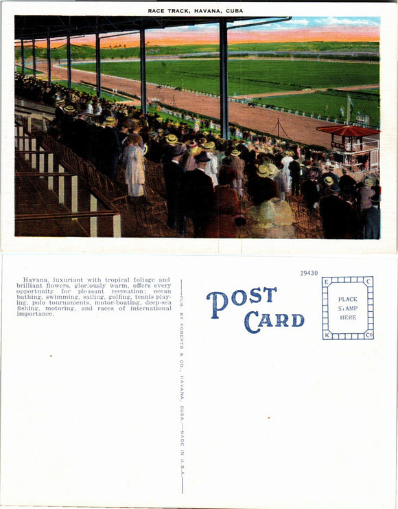 Postcard Race Track Havana, unaddressed $$ 383366 ISH