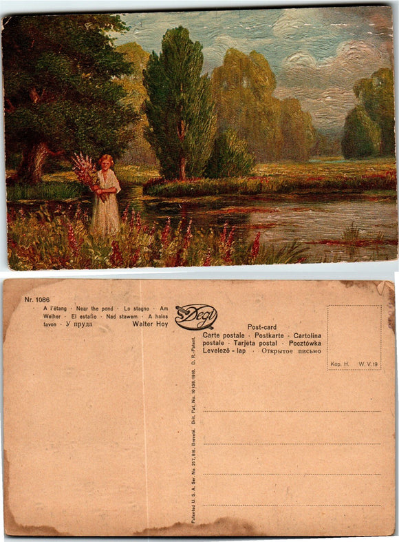 Postcard Near the Pond Painting ART, unaddressed $$ 383377 ISH