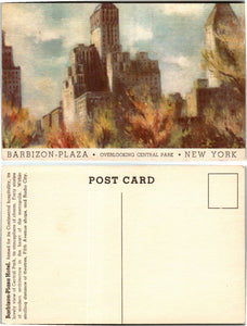 Postcard Barbizon Plaza Hotel NYC, unaddressed $$ 383382 ISH