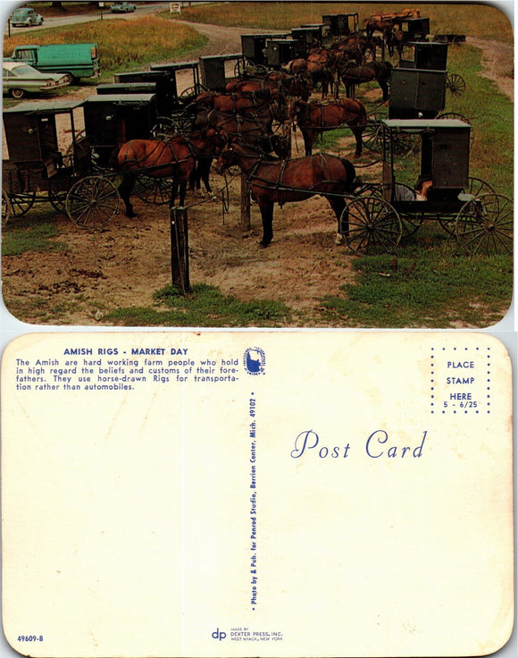 Postcard Amish Rigs Market Day, unaddressed $$ 383405 ISH