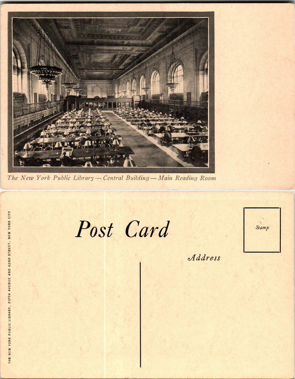 Postcard New York Public Library Main Building NYC, unaddressed $$ 383419 ISH