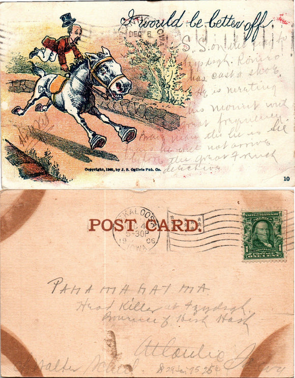 Postcard 1906 Redoak IA FUNNY CARD to Atlantic IA $$ 383433 ISH