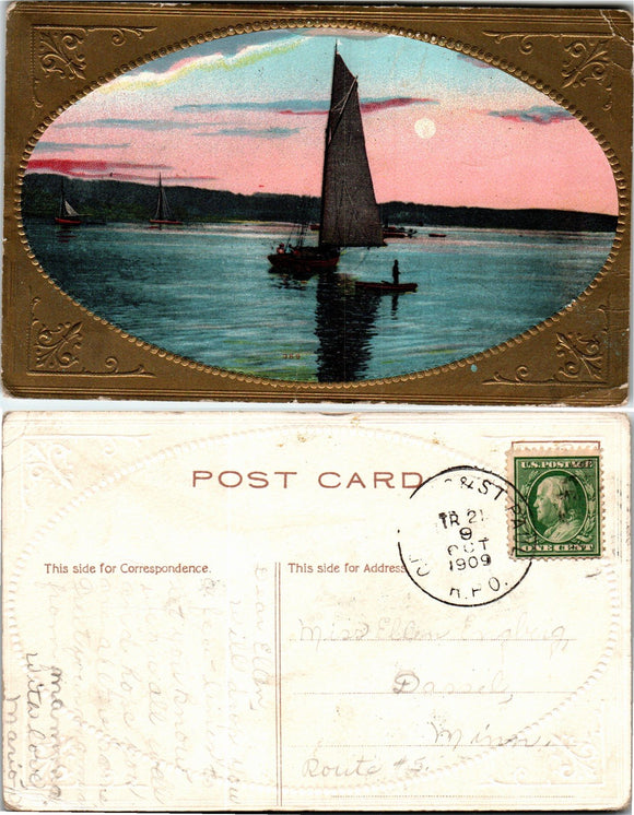 Postcard RPO 1909 PA Sailboat to Dassel MN $$ 383438 ISH