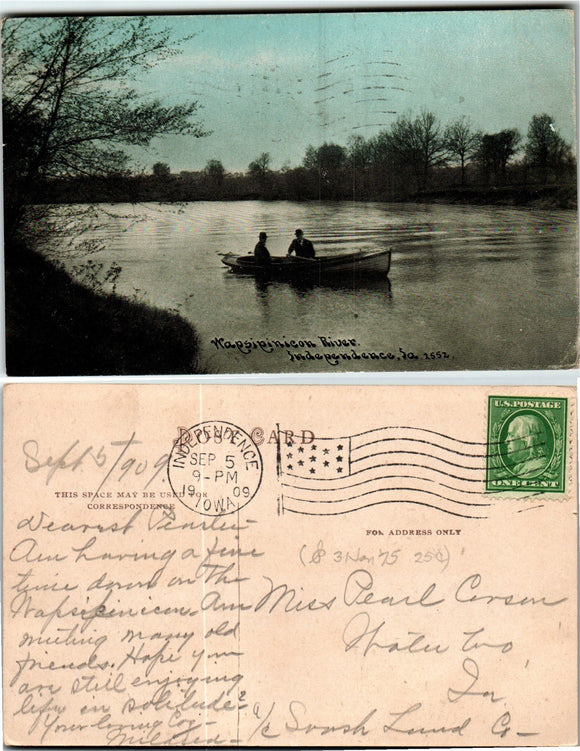 Postcard 1909 Independence IA Wapsipinicon River to Waterloo IA $$ 383446 ISH