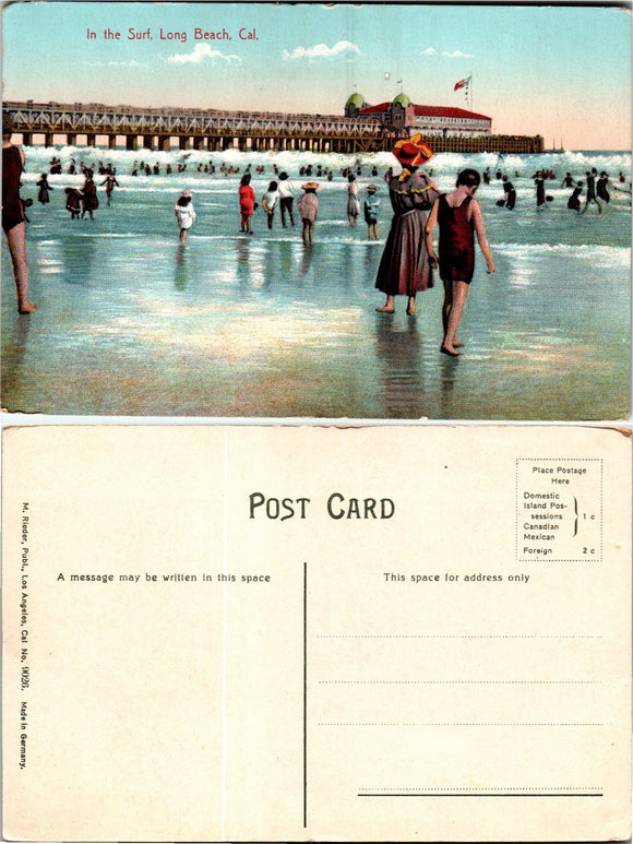 Postcard Long Beach CA Surf, unaddressed $$ 383460 ISH