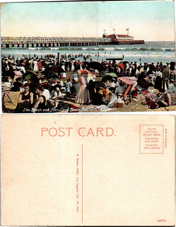 Postcard Long Beach CA Beach and Pier, unaddressed $$ 383461 ISH