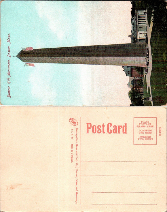 Postcard Boston MA Bunker Hill Monument, unaddressed $$ 383468 ISH