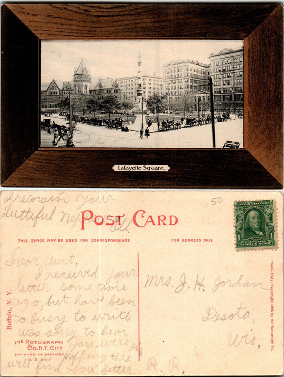 Postcard Buffalo NY Lafayette Square to Desoto WI $$ 383472 ISH
