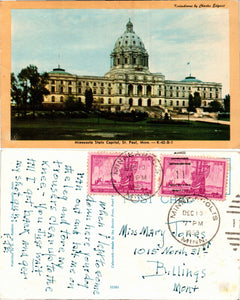 Postcard 1959 St. Paul MN State Capitol to Billings MN $$ 383475 ISH