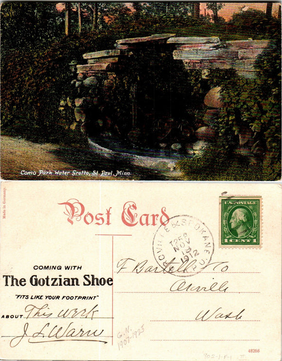 Postcard 1912 St. Paul MN Como Park to Orville WA $$ 383477 ISH