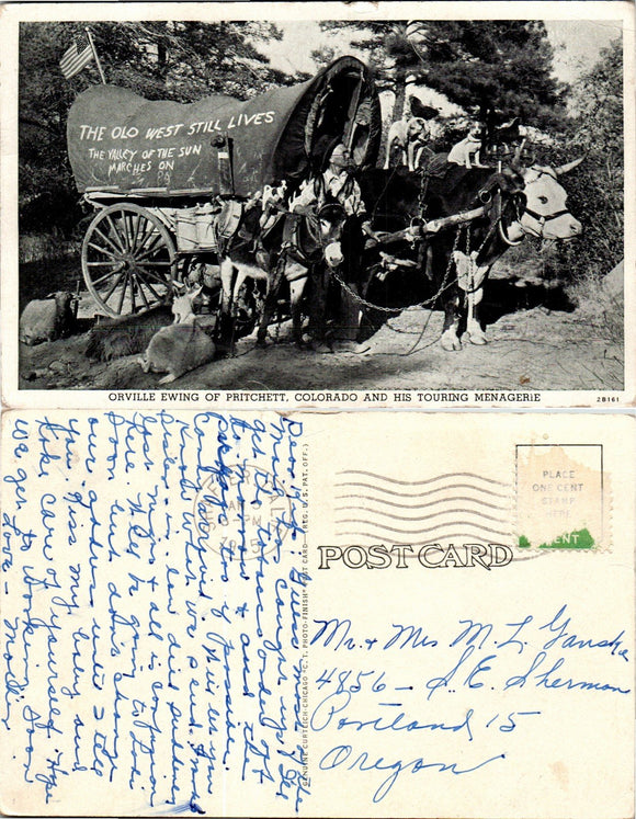 Postcard Orville Ewing Menagerie CO to Portland OR $$ 383482 ISH