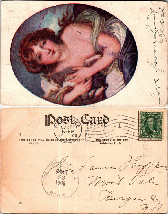 Postcard 1908 Providence RI ART to Montvale NJ $$ 383486 ISH