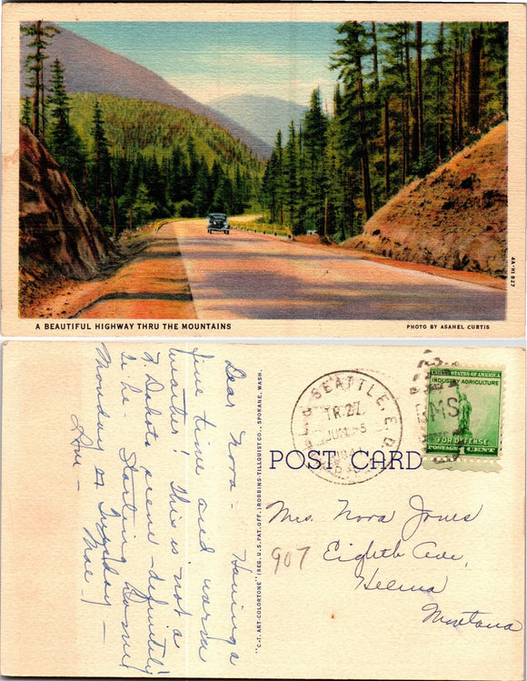 Postcard 1941 Seattle WA Mountain View to Helena MT $$ 383492 ISH