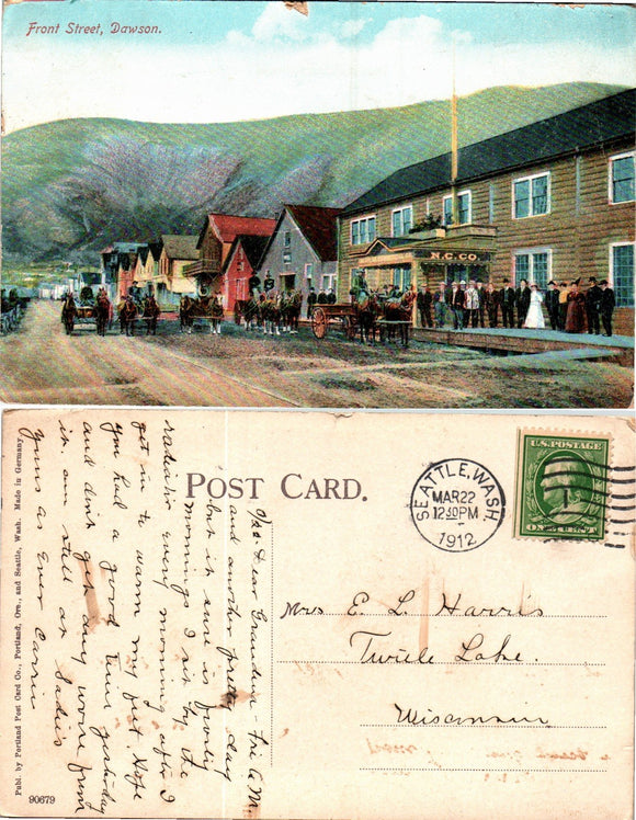 Postcard 1912 Seattle WA Dawson Alaska Scene to Turtle Lake WI $$ 383503 ISH