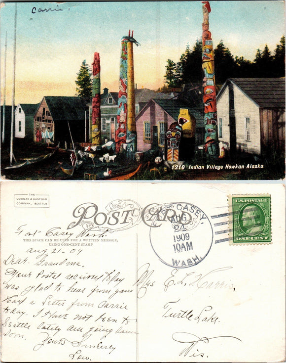 Postcard DPO 2 1909 Ft. Casey WA Howkan Alaska Scene to WI $$ 383511 ISH
