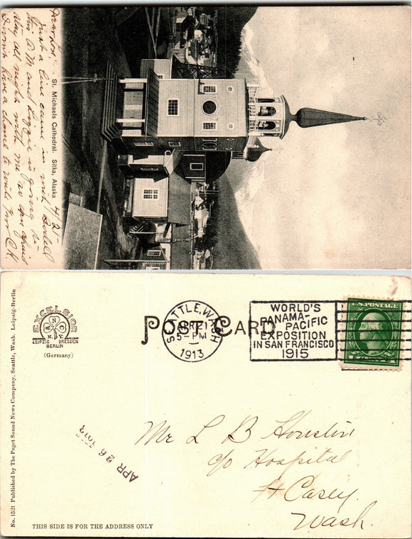 Postcard UB 1913 Seattle WA Church in Sitka Alaska to Ft. Casey $$ 383514 ISH