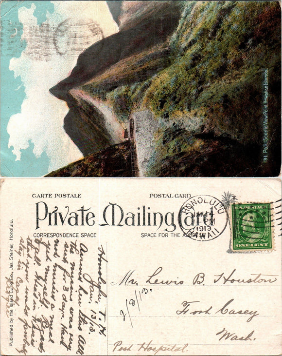 Postcard RPPC 1913 Honolulu HI Pali Scenic View to Ft. Casey $$ 383534 ISH