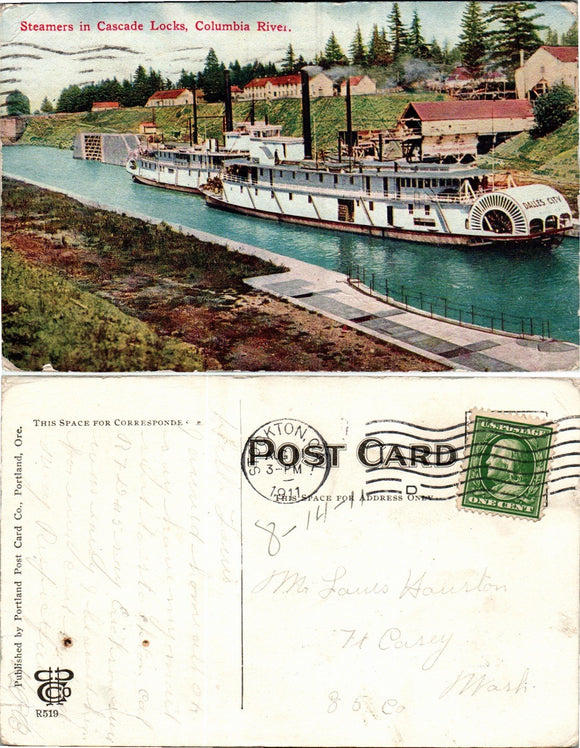Postcard 1911 Stockton CA Columbia River View to Ft. Casey WA $$ 383550 ISH