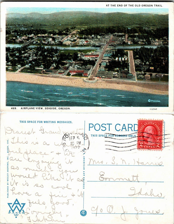 Postcard 1927 Portland OR End of Oregon Trail to Emmett ID $$ 383555 ISH