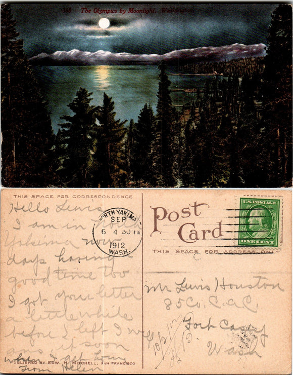 Postcard DPO 1 1912 Yakima WA Olympic Mountain View to Ft. Casey $$ 383572 ISH