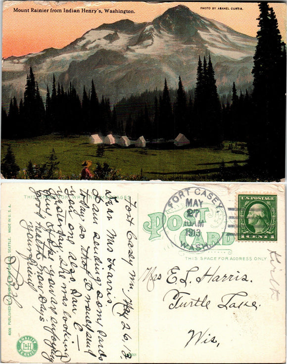 Postcard DPO 2 1913 Ft. Casey WA Mt. Rainier View to WI $$ 383574 ISH