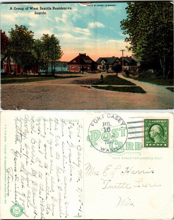 Postcard DPO 2 1913 Ft. Casey WA West Seattle Scene to WI $$ 383584 ISH