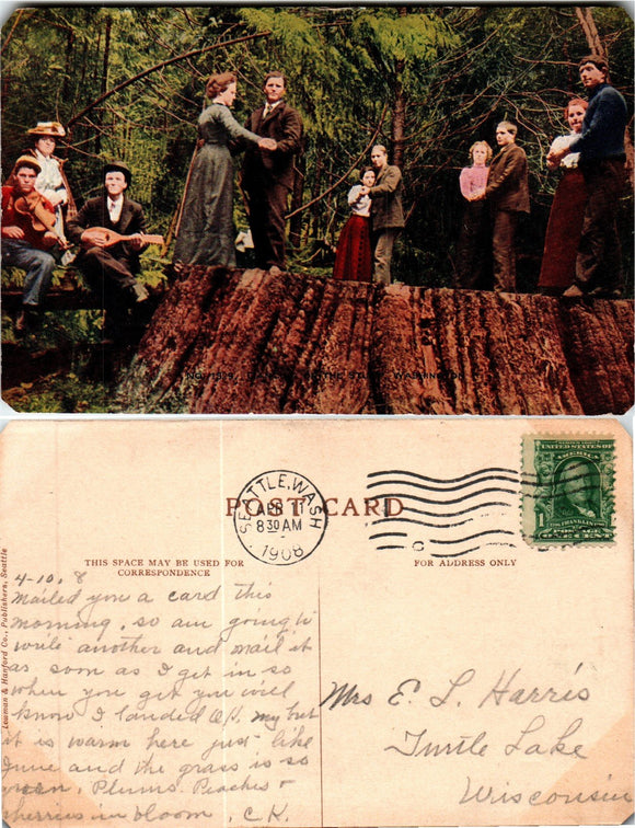 Postcard 1908 Seattle WA Social Dancing to Turtle Lake WI $$ 383590 ISH
