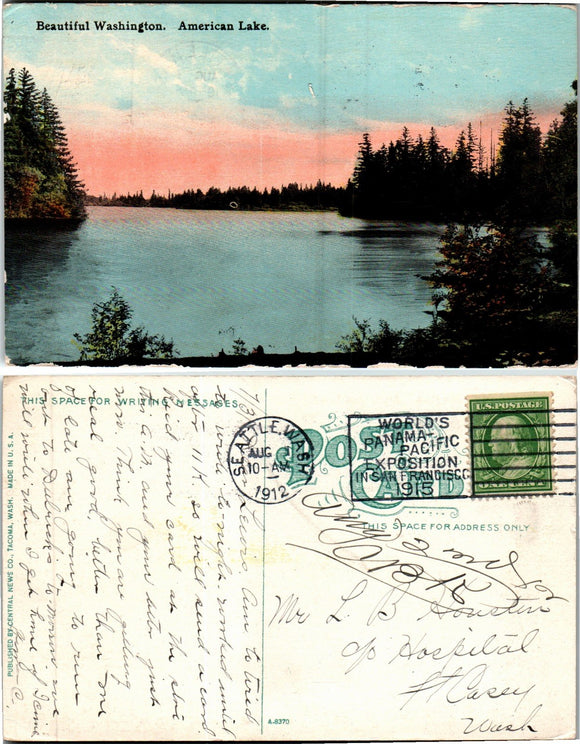 Postcard 1912 Seattle WA American Lake to Ft. Casey WA $$ 383591 ISH