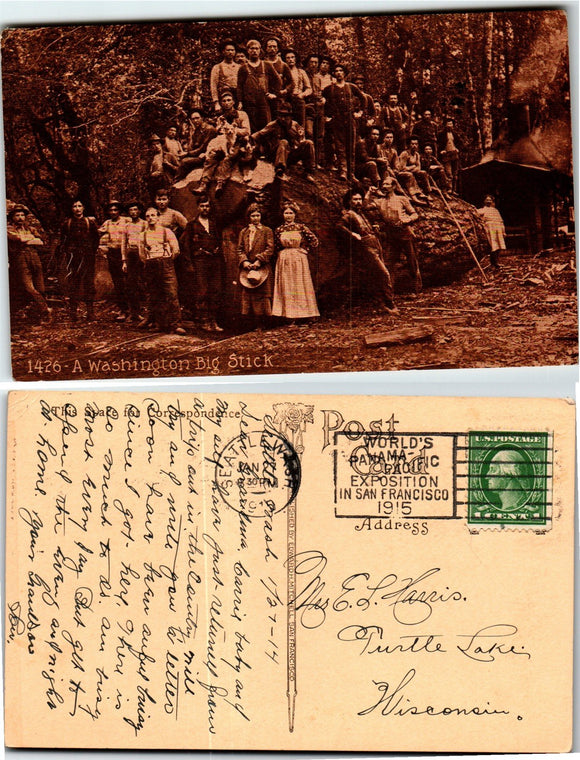 Postcard 1915 Seattle WA Loggers to Turtle Lake WI $$ 383604 ISH