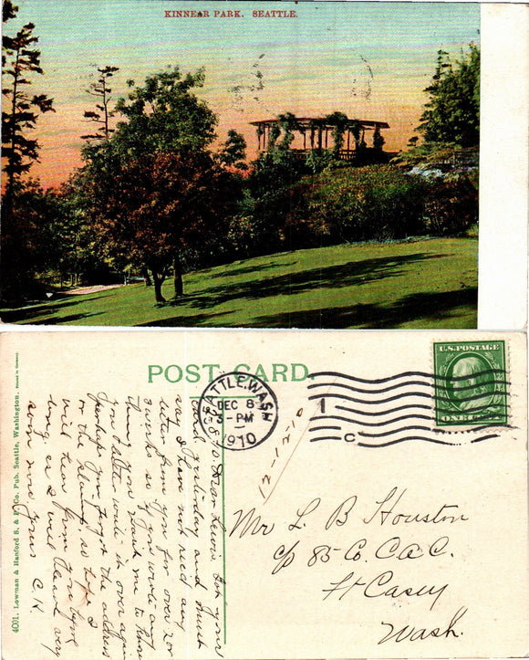 Postcard 1910 Seattle WA Leschi Park to Turtle Lake WI $$ 383610 ISH
