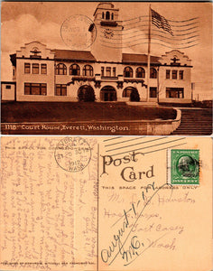 Postcard 1912 Everett WA Court House to Ft. Casey WA $$ 383623 ISH