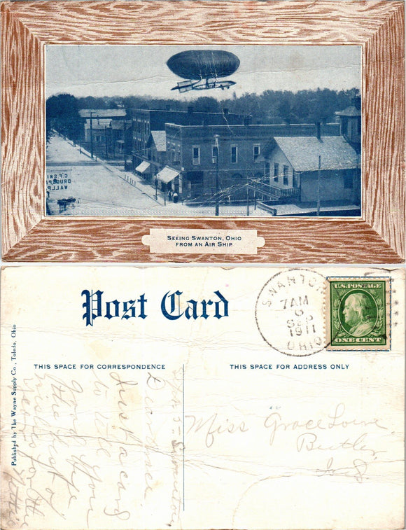 Postcard 1911 Swanton OH Airship to Butler IN $$ 383637 ISH