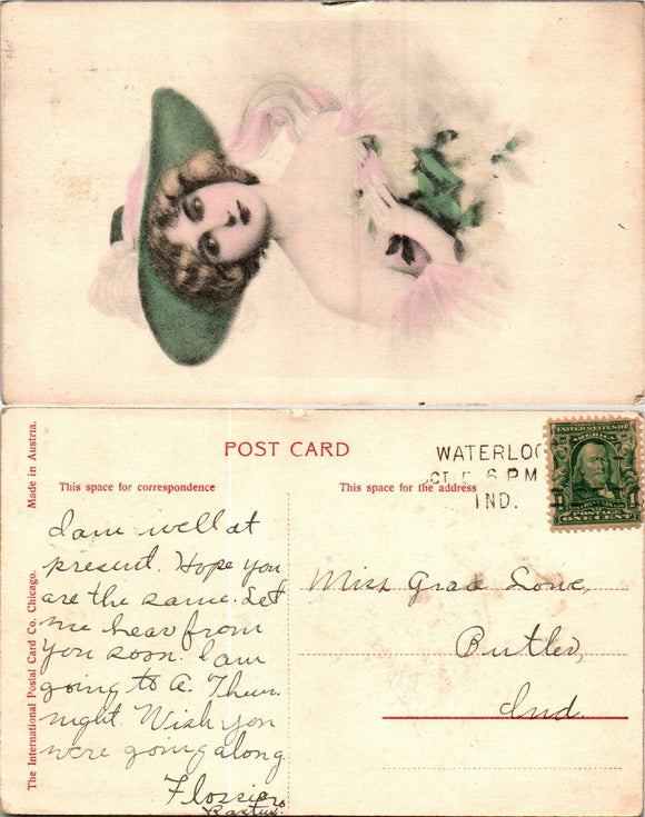 Postcard c 1908 Waterloo IA Woman's Drawing to Butler IN $$ 383643 ISH