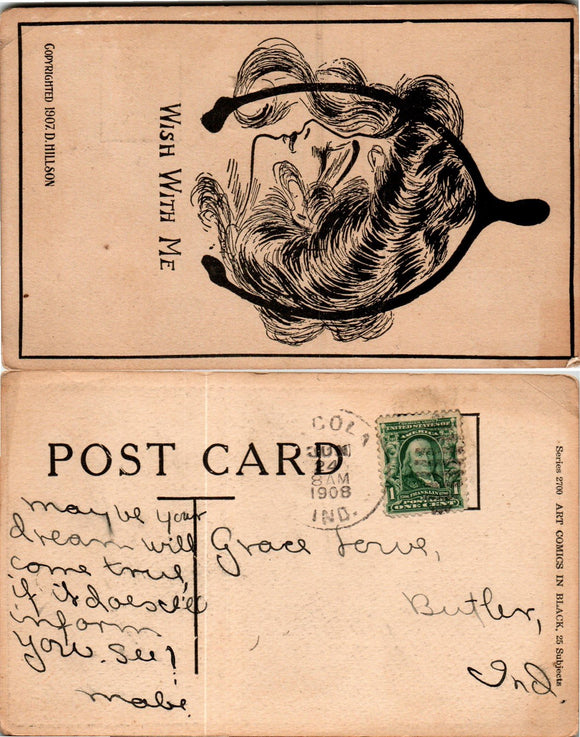 Postcard 1908 Indiana ART COMICS IN BLACK to Butler IN $$ 383646 ISH