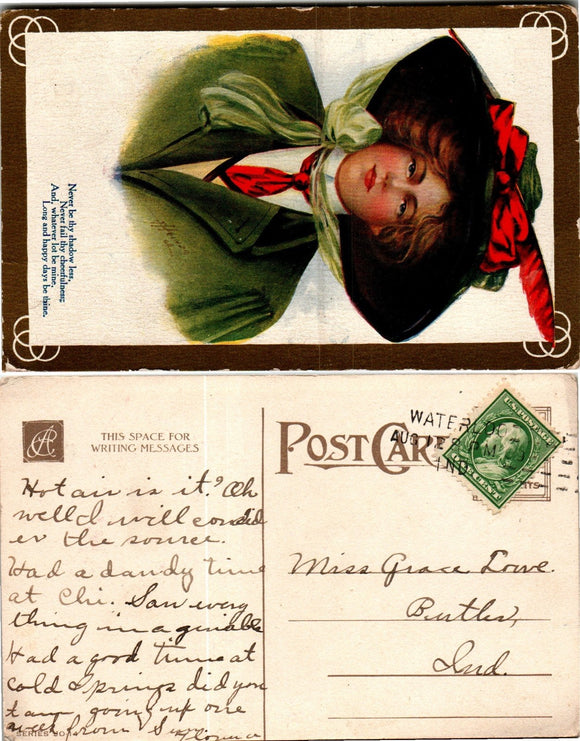 Postcard VINTAGE Waterloo IA Woman and Poem to Butler IN $$ 383647 ISH