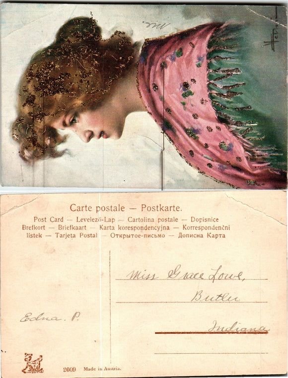 Postcard AS VINTAGE Woman's Face to Butler IN $$ 383650 ISH