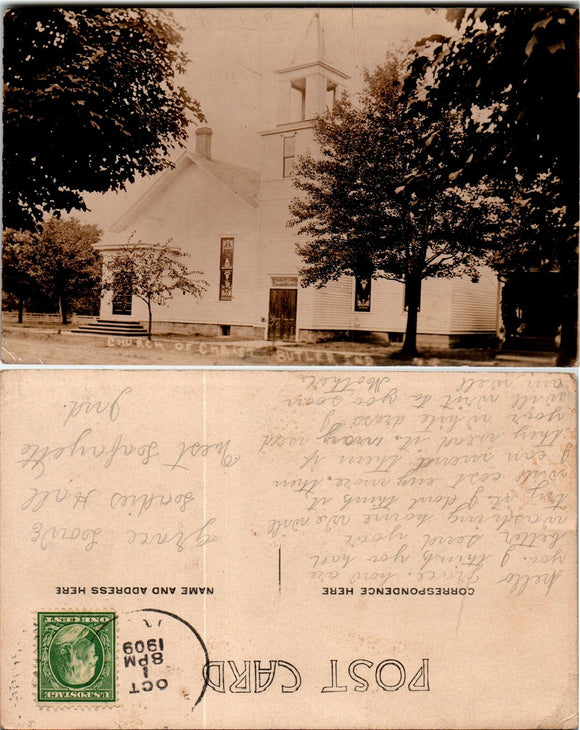 Postcard 1909 photo of Church of Christ Butler IN $$ 383673 ISH