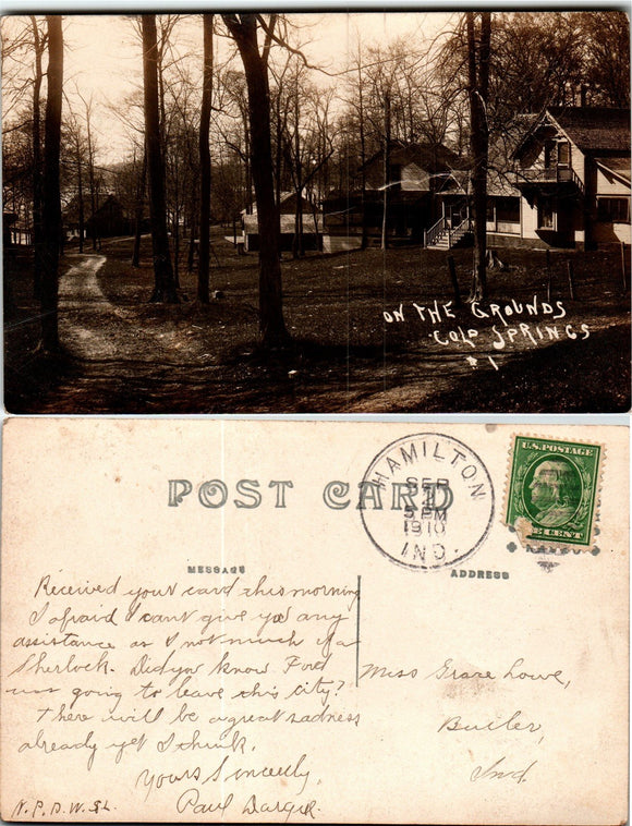 Postcard 1910 photo of Cole Springs to Hamilton IN $$ 383676 ISH