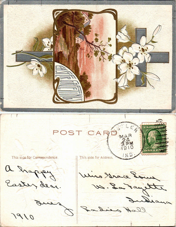Postcard 1910 Easter Greetings to W. Lafayette IN $$ 383680 ISH