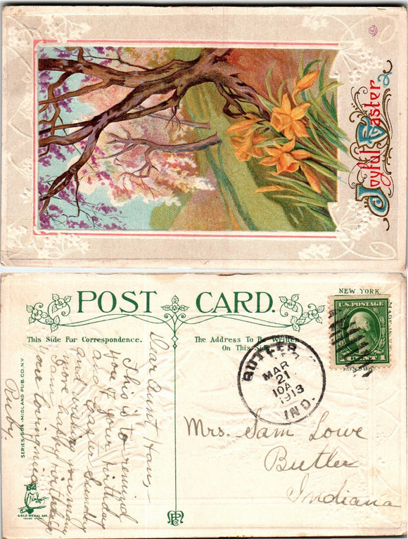 Postcard 1913 Joyful Easter to Butler IN $$ 383681 ISH