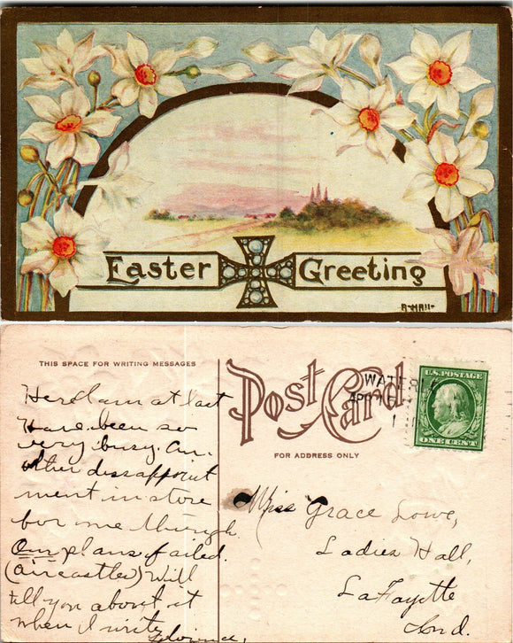 Postcard VINTAGE Easter Greetings to Lafayette IN $$ 383682 ISH