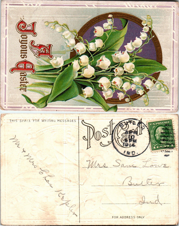 Postcard 1913 Joyous Easter to Butler IN $$ 383683 ISH